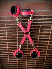 Pink and black Biothane bondage wrist restraints 