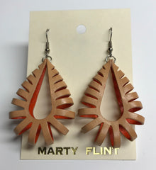 Katy style leather earrings natural light brown on the outside and orange on the inside